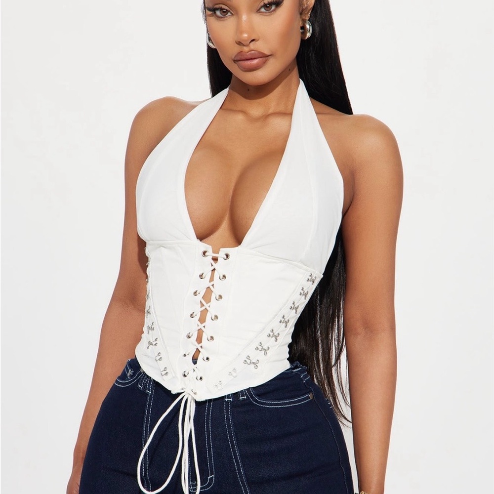 Fashion Nova White Lace-Up Halter Top
